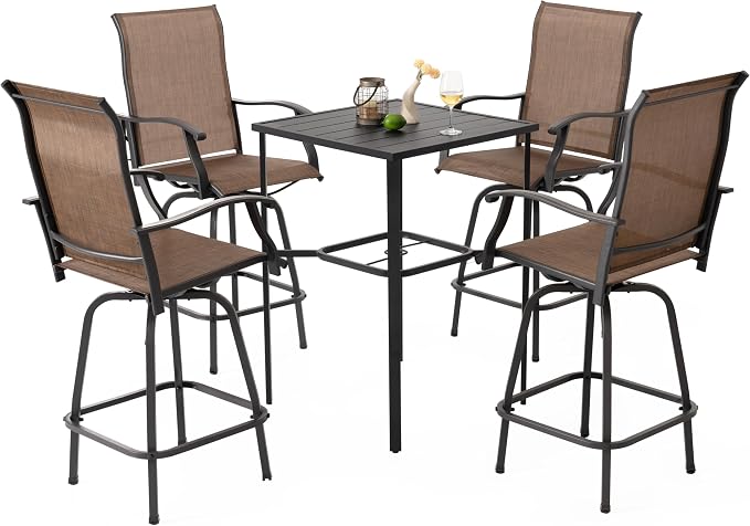 NUU GARDEN 5 Piece Outdoor Swivel Bar Set, All Weather Patio High Bar Stool by NUUGARDENCORPORATION