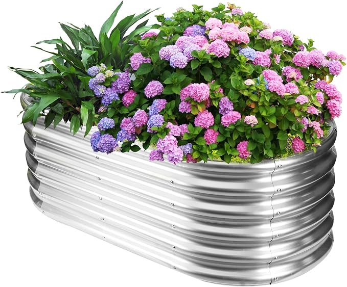 17" Tall Outdoor Garden Raised Garden Bed Kits, 4ft X 2ft Oval, 0.8MM Thick by YSEJOMP