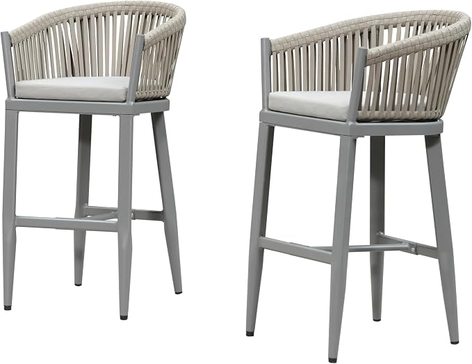 PURPLE LEAF Outdoor Bar Height Stools Set of 2 Patio Metal Modern Wicker Bar - Image 9