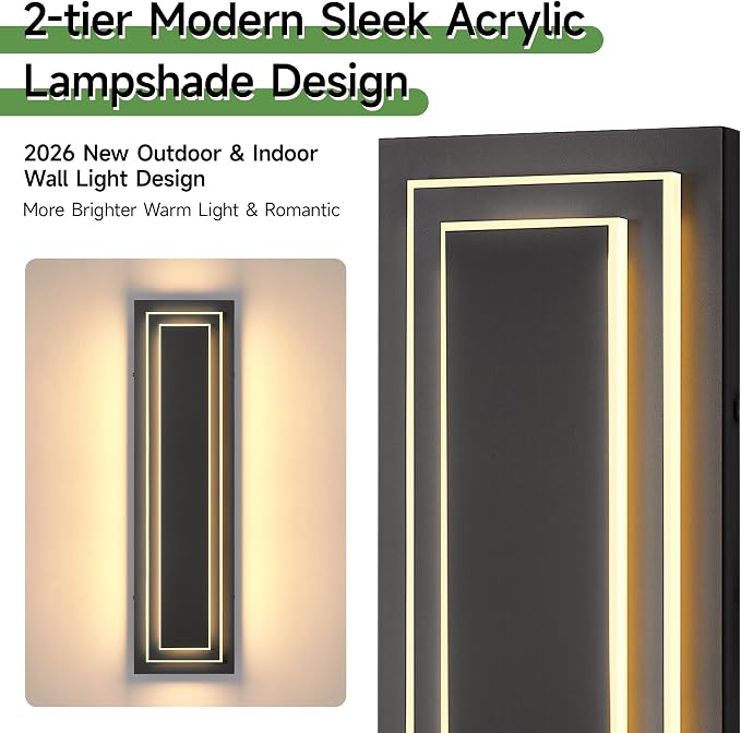 . Modern Outdoor Wall Light, 2-Tier Black Exterior Lighting Fixtures - Image 2