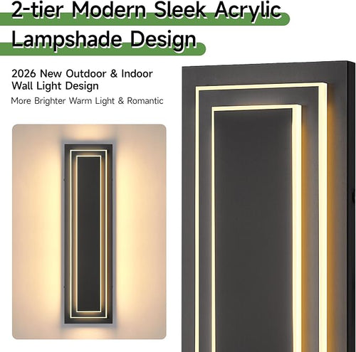 . Modern Outdoor Wall Light, 2-Tier Black Exterior Lighting Fixtures - Image 2
