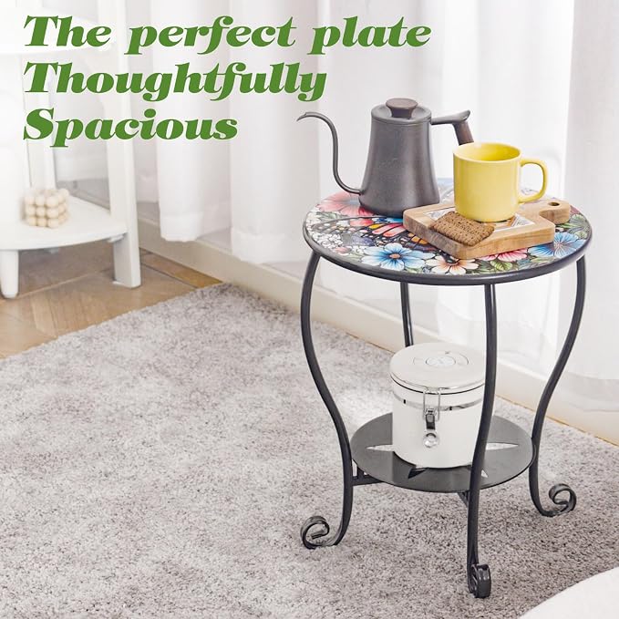 Outdoor Side Table Mosaic Patio Small End Table Metal Coffee Tea Accent Table - Image 6