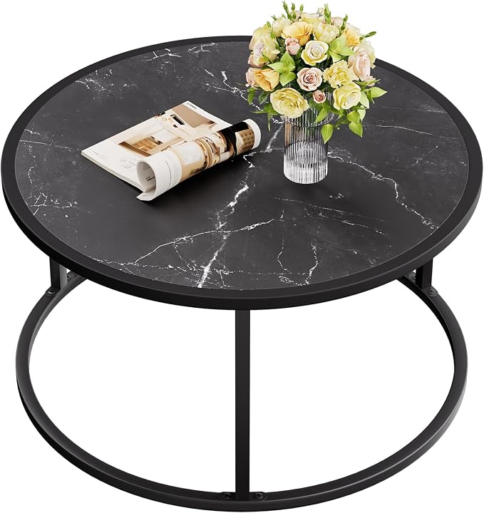 SAYGOER Black Coffee Table Round Marble CoffeeTables by Saygoer