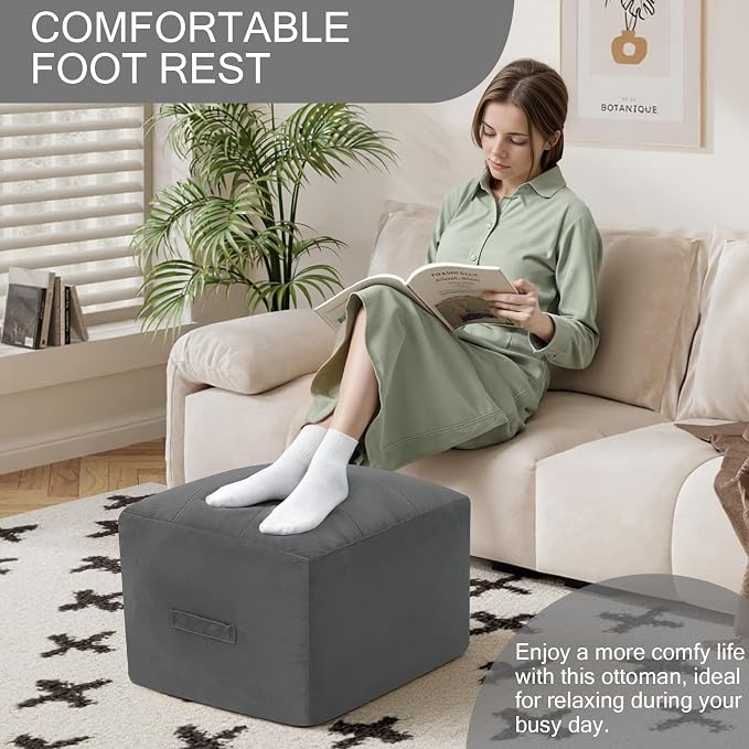 MeMoreCool Square Stuffed Pouf Ottoman Foot Rest, Floor Pouf Foot Stool - Image 4