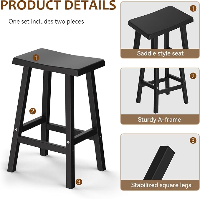 Bar Stools Outdoor Set of 4, Waterproof Modern Durable Resin Saddle Seat - Image 7