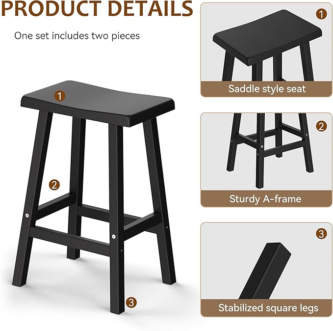 Bar Stools 29'' Outdoor Set of 4, Waterproof Modern Durable Resin Saddle Seat - Image 7