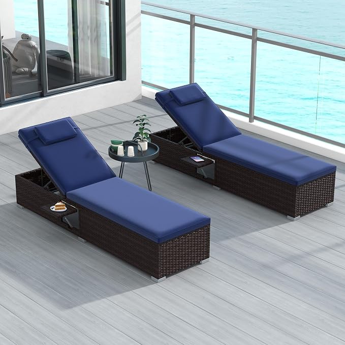 Tangkula Patio Chaise Lounge Set of 2, Outdoor Rattan Lounge Chair - Image 2