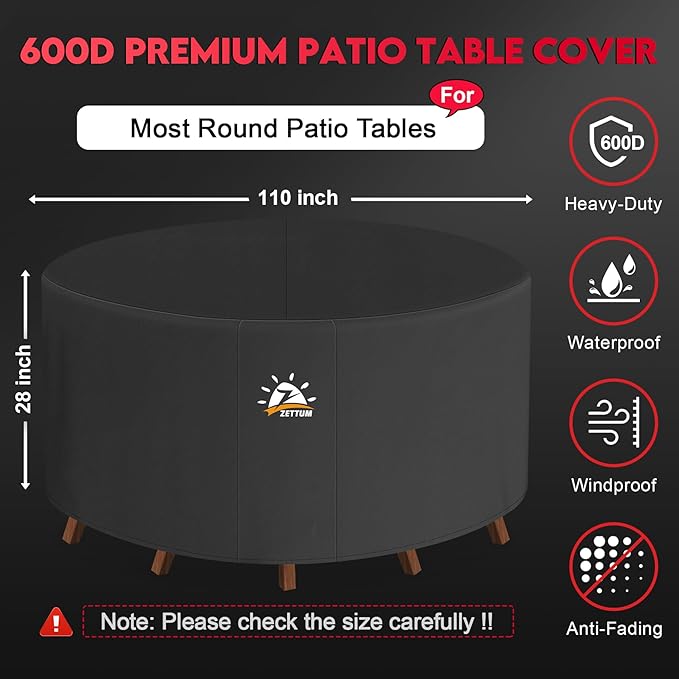 Zettum Round Patio Table Cover 110 Inch - Image 2