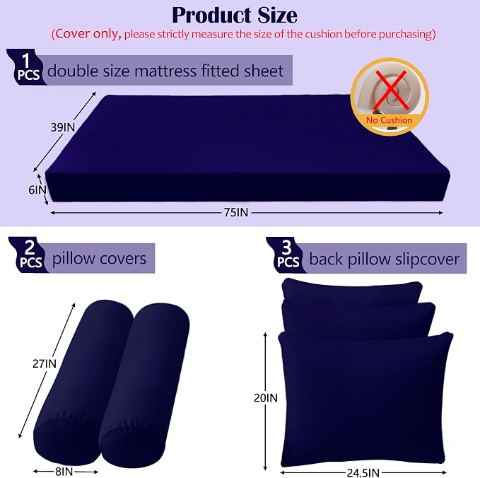 Twin Size Porch Swing Bed Mattress Cushion Cover Set, Waterproof Outdoor Daybed - Image 2