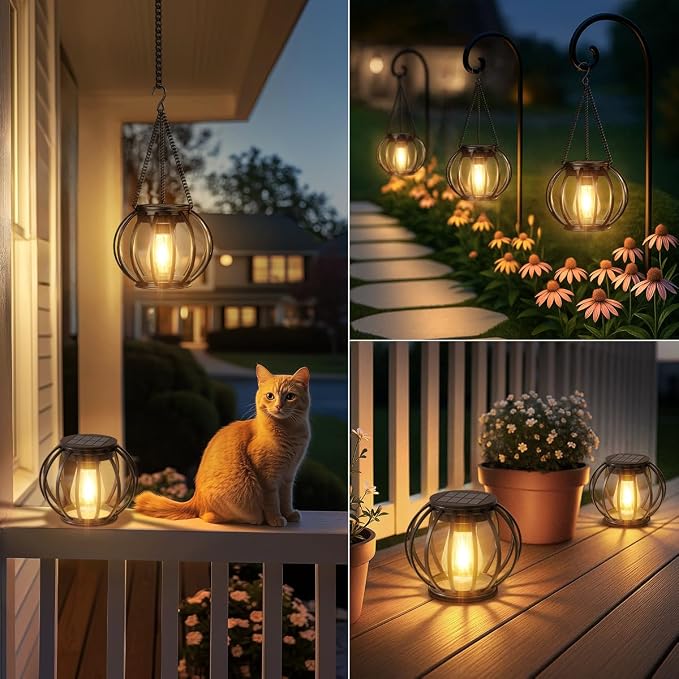 Solar Lanterns Lights Waterproof: 4 Pack Metal Hanging Outdoor Lights - Image 7