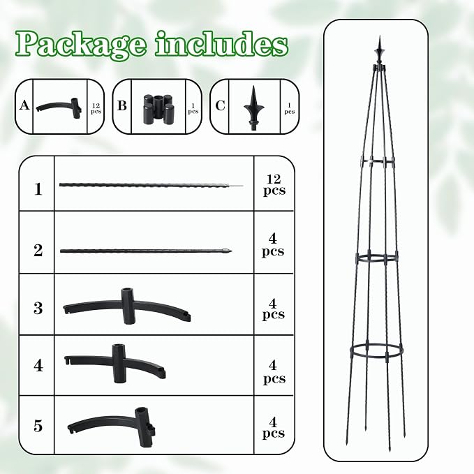 Garden Obelisk Trellis for Climbing Plants, 67inch lron Pipe Wrapped in Plastic - Image 9