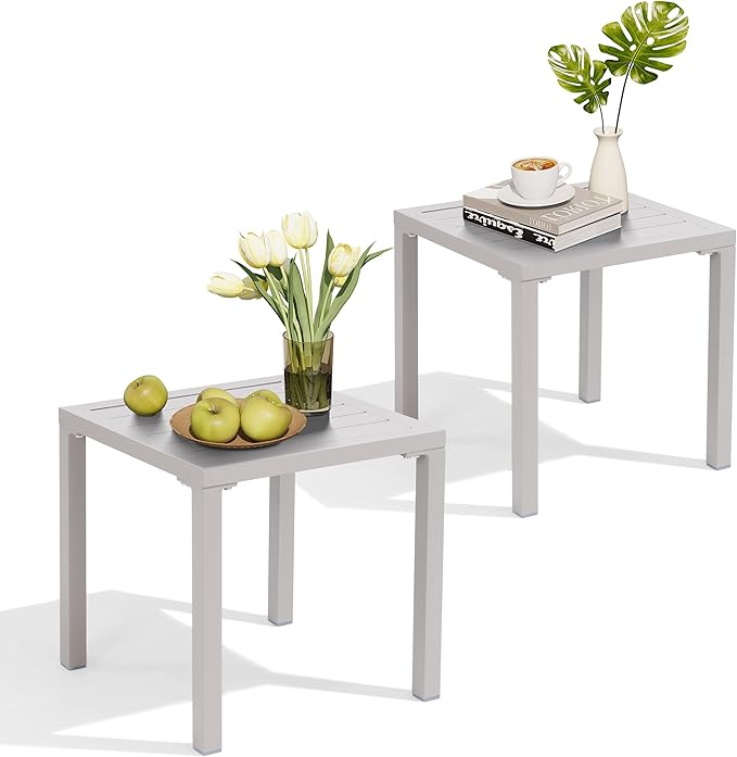 Crestlive Products Aluminum Outdoor Side Table Set of 2, Pool Lounge Chair Side by CrestliveProducts