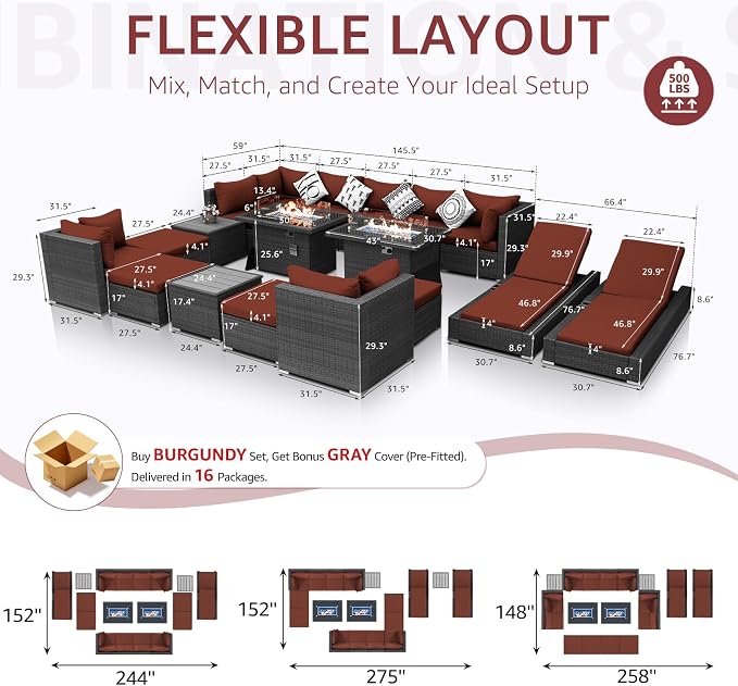 NICESOUL 18 Piece Outdoor Patio Furniture Set - Image 3