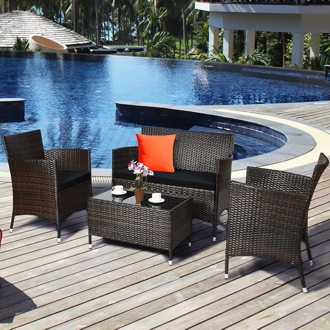 COSTWAY 8PCS Rattan Patio Furniture Set, Outdoor Wicker Rattan Chairs - Image 4