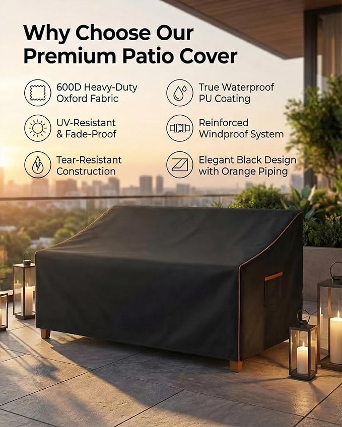 Outdoor Sofa Cover, Waterproof Patio Furniture Cover 90W x 36D x 33H inches - Image 9