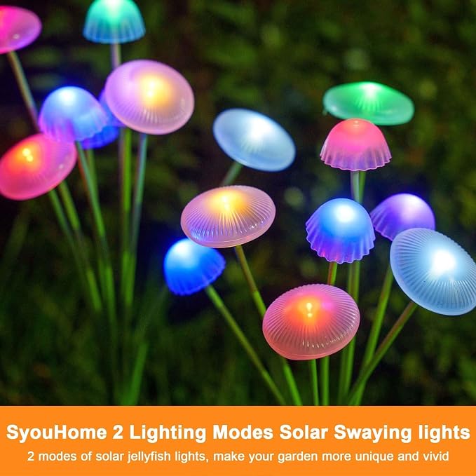 6 Pack Solar Garden Lights, 48 LEDs Swaying Mushroom Lights - Image 6