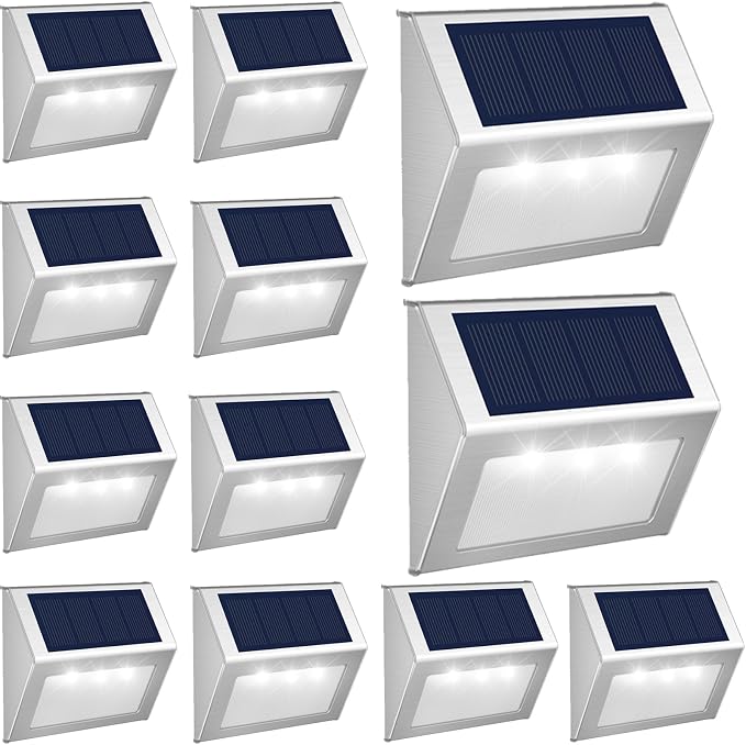 JSOT Outdoor Fence Lights, 12 Pack Solar Powered Deck Lights Waterproof Stairs - Image 9