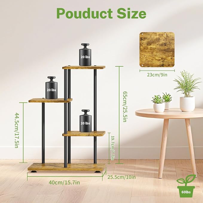iDavosic.ly 3 Tier Plant Stand Indoor, Tiered Corner Metal Wood Multiple Flower - Image 6