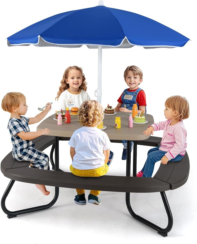 HONEY JOY Kids Picnic Table, 8 Person Toddler Outdoor Table and Chair Set by HONEYJOY
