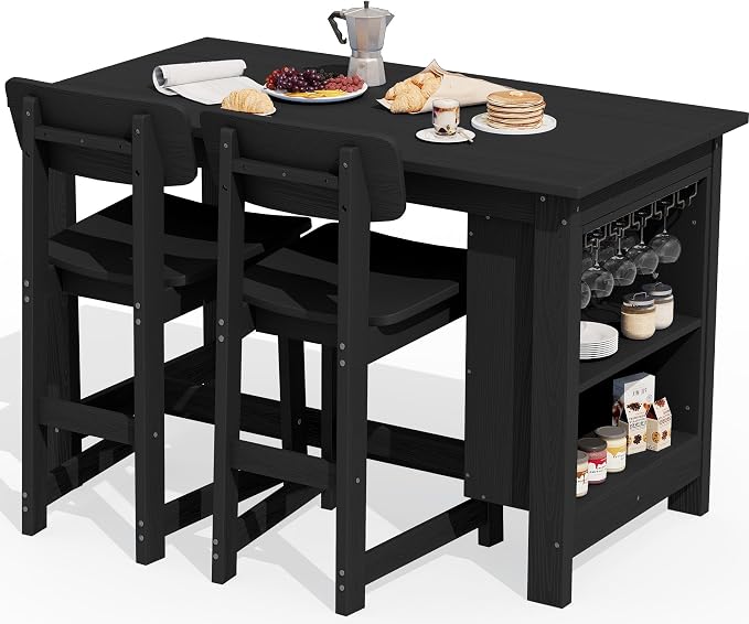 SERWALL 3-Piece Outdoor Counter Height Bar Set, HDPE Patio Bar Table - Image 2