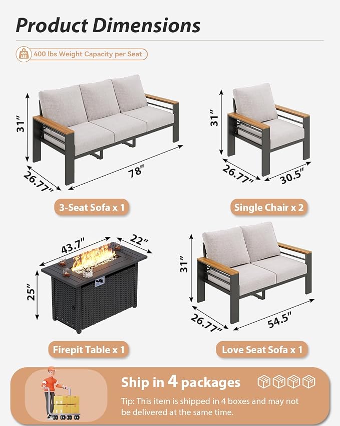 Aoxun Aluminum Outdoor Patio Furniture Set, 8-piece Outdoor Sectional - Image 7