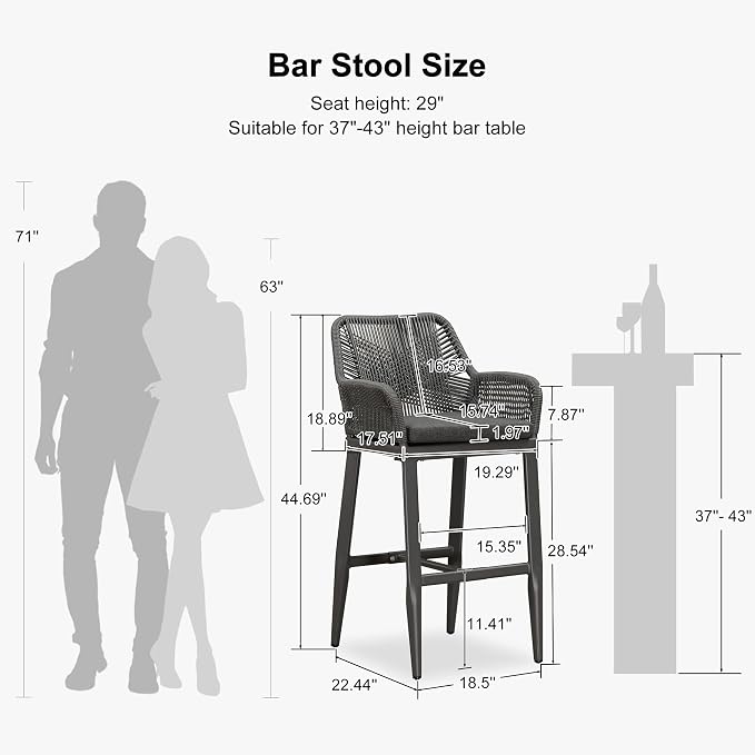PURPLE LEAF Outdoor 29" Bar Stools Set of 2, Boho Patio Bar Height Chair - Image 3