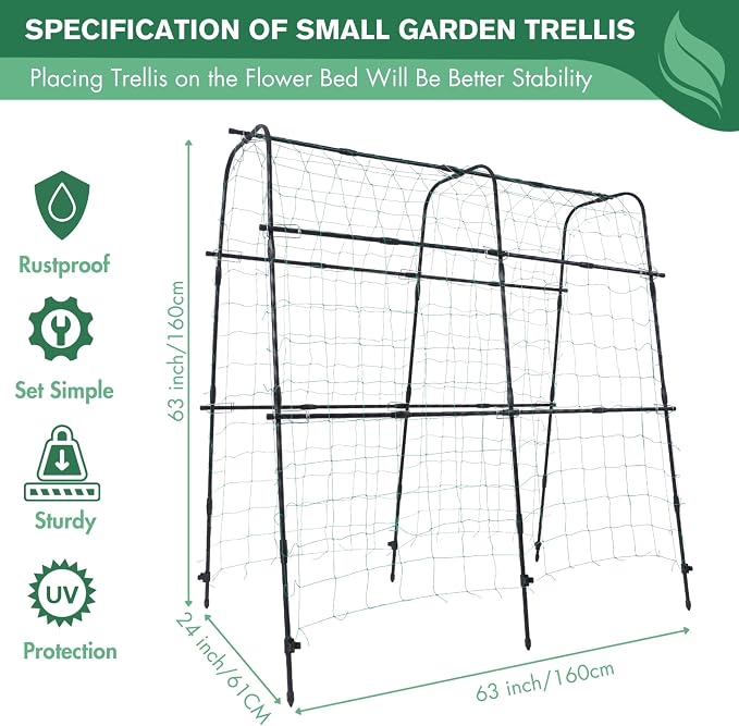 Cucumber Trellis Arch 5.3FT Black PP Coated Stainless Steel Garden Arch Trellis - Image 3
