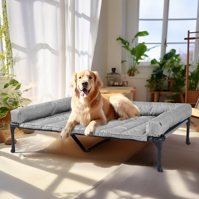 Veehoo Cooling Elevated Dog Bed Add Removable Waterproof Bolster Cushion Mat - Image 6