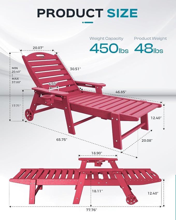 Outdoor Chaise Lounge Chair Set of 2, Patio Lounge Chairs - Image 3