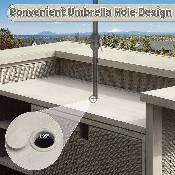 Outdoor Bar Table with Storage, Aluminum & PE Wicker Patio Bar Tables, Outdoor - Image 7