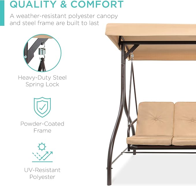 Best Choice Products 3-Seat Outdoor Large Converting Canopy Swing Glider - Image 3