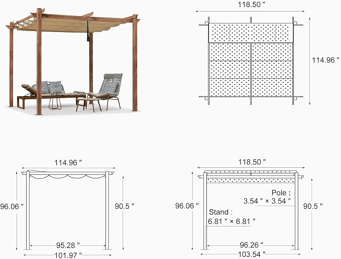 PURPLE LEAF 10' x 10' Outdoor Retractable Pergola - Image 9