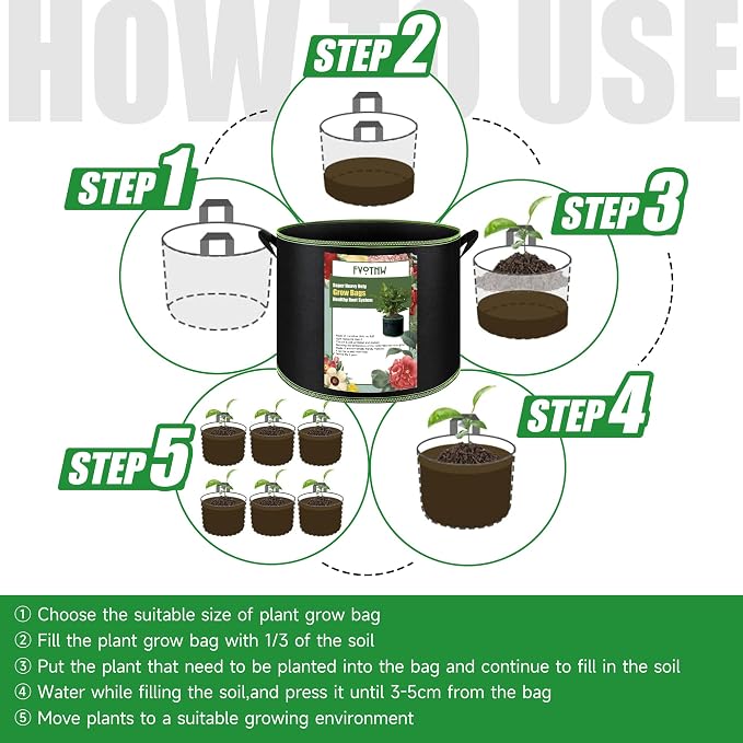2-Pack 50 Gallon Plant Grow Bags, Thickened Nonwoven Fabric Pots - Image 9