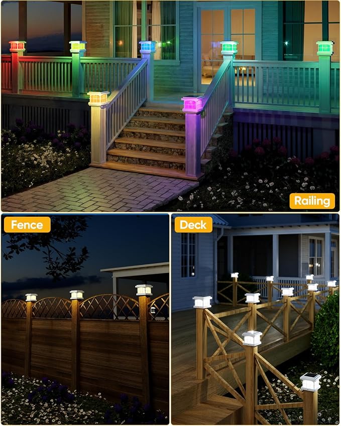 PARTPHONER RGBCW Solar Post Cap Lights 2-Pack, 9 Colors 3 Modes Fence Cap Lights - Image 9