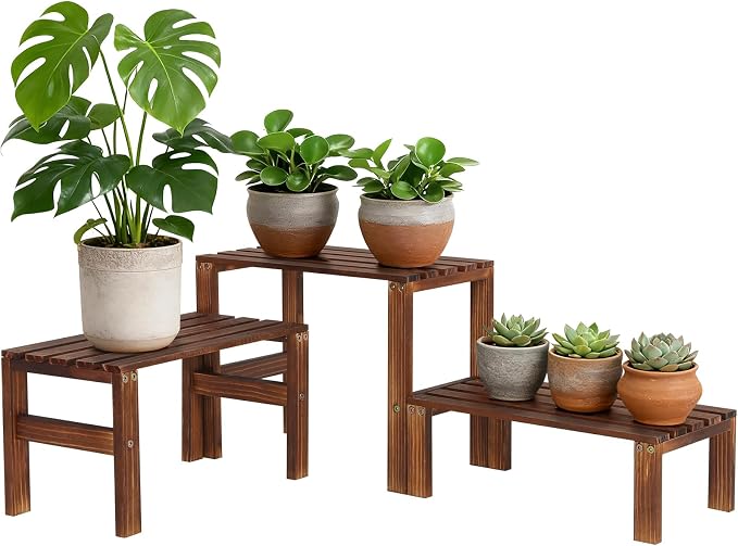 3 Tiered Wooden Plant Stand Shelf Indoor Outdoor, Corner Small Flower Pot Stand by OcBuct