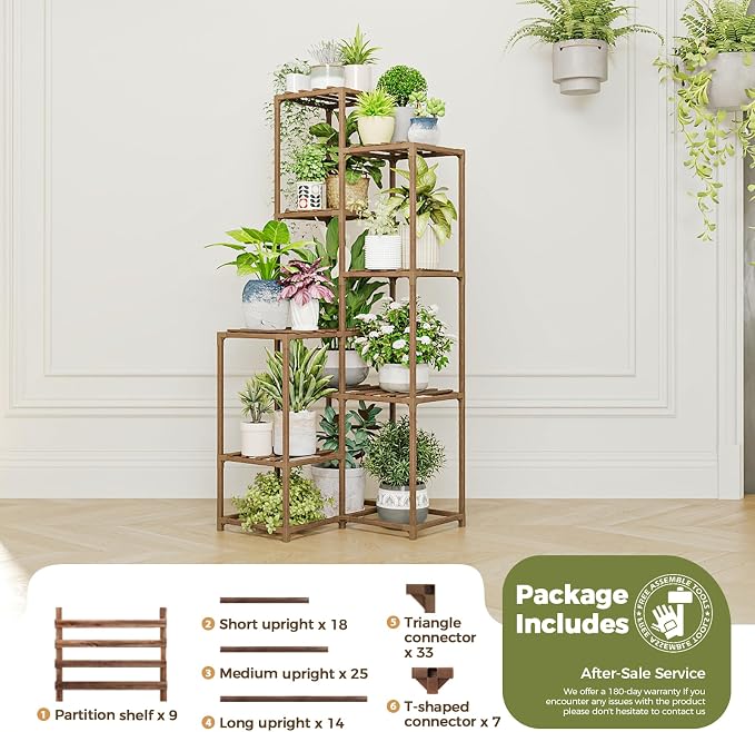 Bamworld Plant Stand Indoor Outdoor Corner Plant Shelf 54.7" Tall Plant Table - Image 7