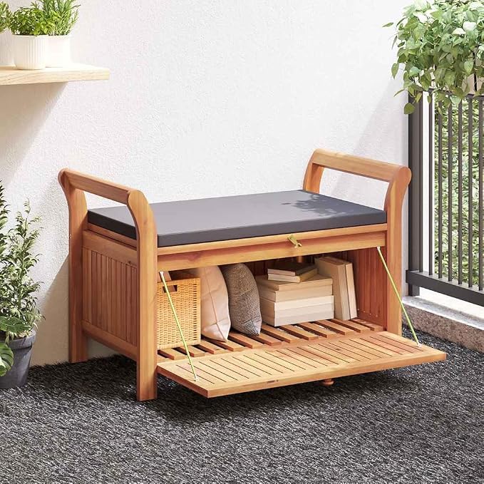 vidaXL Garden Storage Bench, Solid Acacia Wood, Classic Outdoor Design - Image 2