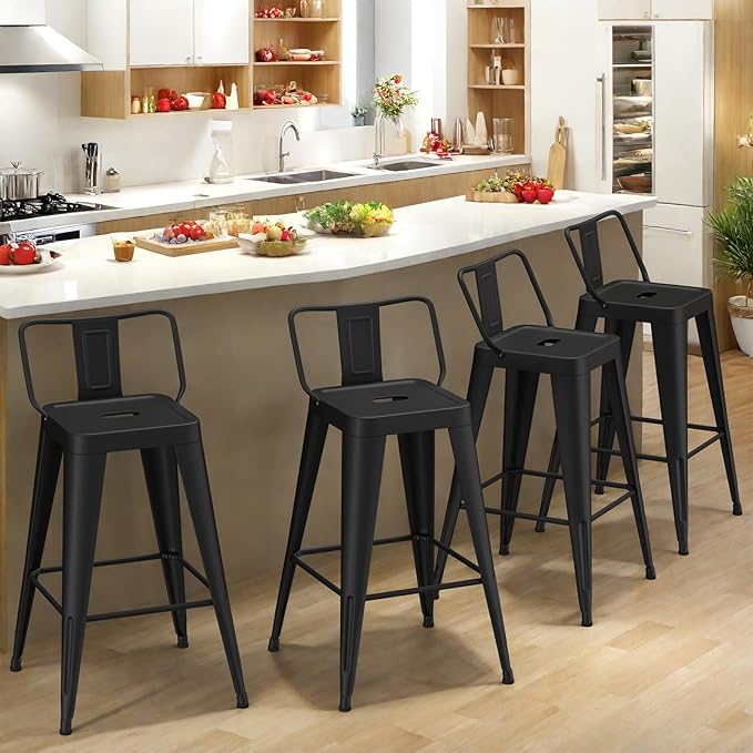 Metal Bar Stools Set of 4, Counter Height Bar Stools by Homvinax