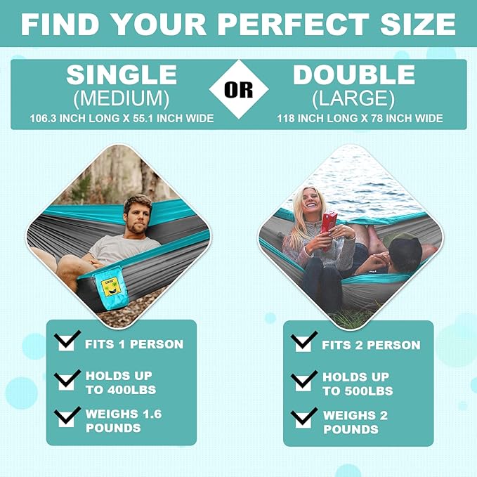 SZHLUX Camping Hammock Double & Single Portable Hammocks - Image 2
