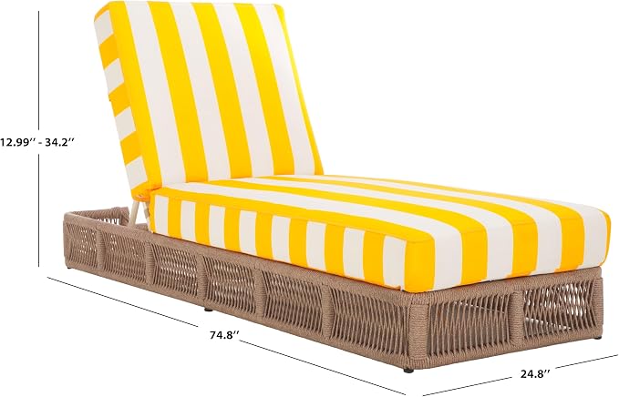 SAFAVIEH Outdoor Collection Gillian Heather Tan & Yellow Stripe Chaise Lounge - Image 3