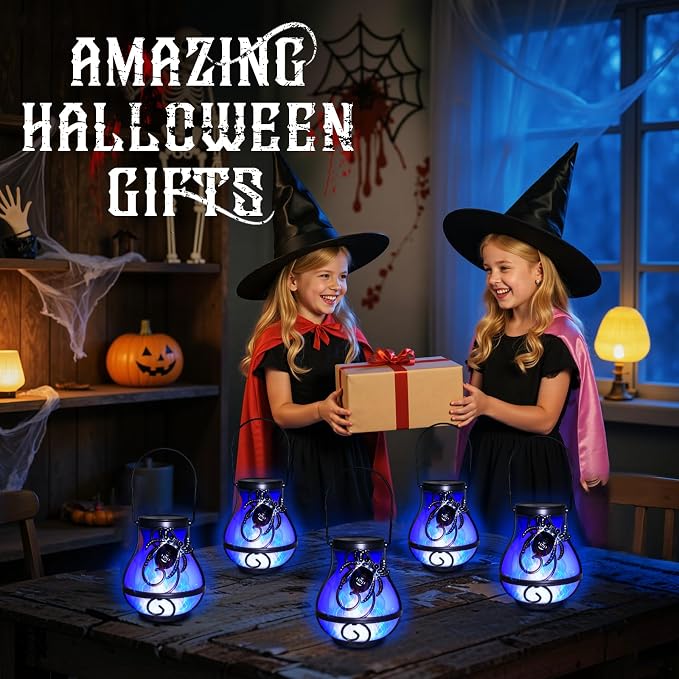 2 Pack Halloween Lights Outdoor Spider Hanging Solar Lantern Flickering Flame - Image 7