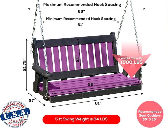 Mission Poly Lumber Wood 5FT Porch Swing Amish Craftsmandship Made in USA HDPE - Image 2