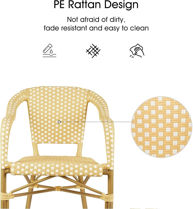 PURPLE LEAF Outdoor Dining Chair Set of 4 Aluminum Wicker Rattan Armchair - Image 6