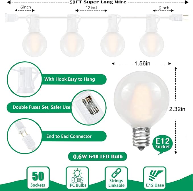 GOOTHY Outdoor LED String Lights, 50Ft - Image 2