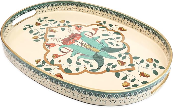 Oval Plastic Serving Tray with Handles, Elegant Decorative Tray by Omuriko