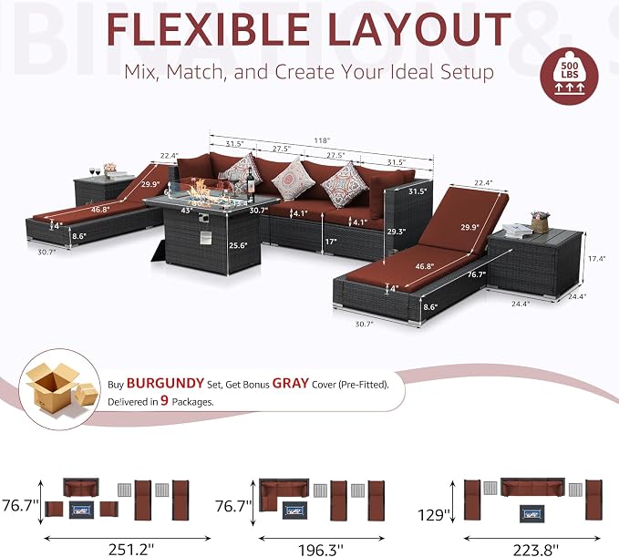 NICESOUL 9 Piece Outdoor Patio Furniture Set - Image 6