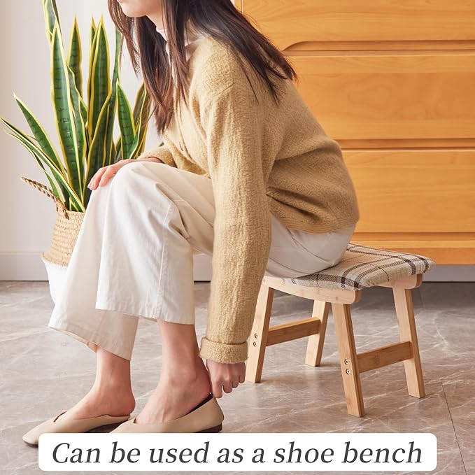 Foot Stool, Bamboo Small Sofa Foot Rest Under Desk, Extra Seating - Image 6