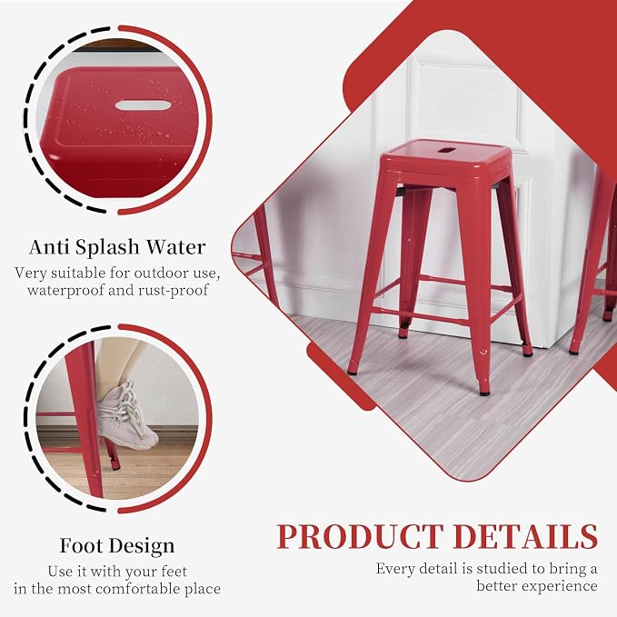 FDW Metal Bar Stools Set of 4 Counter Height Bar Stools 24 Inches Industrial - Image 7