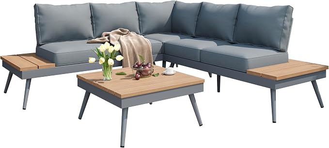Outdoor V-Shaped 4-Piece Alum Patio Sofa Set, L-Shaped Conversation Set - Image 5