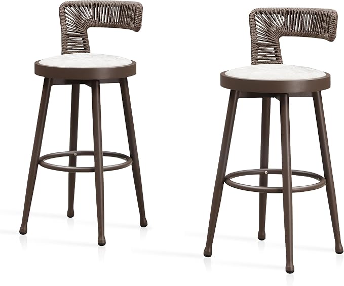 PURPLE LEAF Outdoor Swivel Bar Height Stools Set of 4 Metal Modern Wicker Bar - Image 9